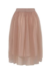 Gonna in tulle di un delicato rosa con cintura elastica, caratterizzata da un design a strati e una consistenza leggera e ariosa per una silhouette fluida.