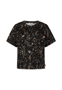 Svart kortärmad t-shirt med en mix av djurmönster i beige och vitt. Mjuk tyg med rund halsringning, avslappnad passform.