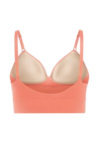 Koralfarvet bralette med justerbare stropper, bløde formede skåle og et bredt underbånd for let støtte og komfort.