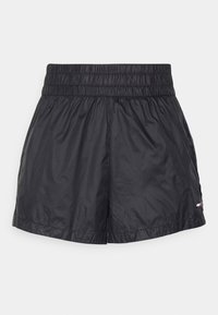 Svarta, lätta shorts med resårmidja, med en jämn, något blank yta och en liten logotypdetalj i nederkant.