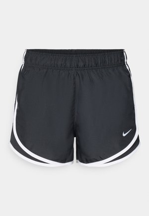 Black athletic shorts with an elastic waistband, white side accents, and Nike logo. The fabric appears smooth and lightweight.