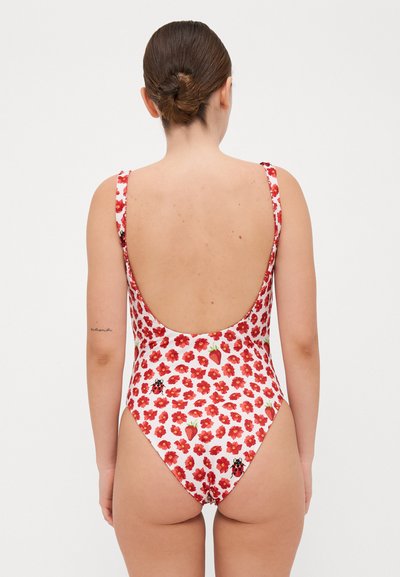 Versace SWIM ONE PIECE VITA REVERSIBLE STRAWBERRY GARDEN BAROCCO STRIPES PRINT - Kopalke - white/red