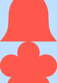 Korálově červený abstraktní tvar na světle modrém pozadí, s hladkými křivkami a zaoblenými okraji, vytvářející dynamický a moderní design.