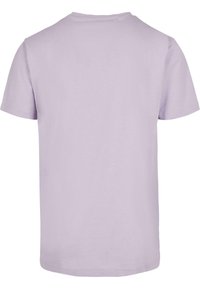 Lilac short-sleeve t-shirt made of cotton, featuring a crew neck and a smooth texture with no visible logos or designs.