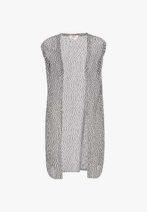 Strikket cardigan i sort og hvid, åben frontdesign, med blød, let tekstur, der har en løs pasform og ingen lukninger.