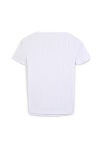 T-shirt bianco in cotone con texture a coste, maniche corte e scollatura rotonda. Il retro presenta un motivo sottile per un tocco di dettaglio in più.