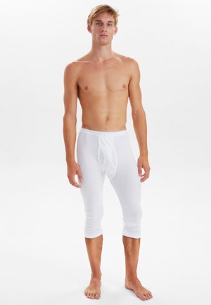 Hvide bomulds leggings med en mid-calv længde, elastisk talje og en frontlomme detalje; glat tekstur og letvægtsdesign.