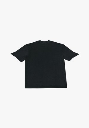 Sort bomulds-T-shirt med rund hals og korte ærmer, der har en glat overflade og en ensfarvet ryg uden grafik eller udsmykninger.