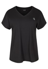 KORTÆRMET MED V-UDSKÆRING - Paprasti marškinėliai - black