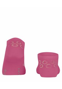Rosa Knöchelsocken mit glatter Textur, die runde Muster in einer helleren Nuance aufweisen, entworfen für Komfort und Atmungsaktivität.
