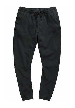 Pantalones jogger negros con cinturilla elástica, cordón ajustable, bolsillos laterales, piernas ajustadas y puños acanalados. Tejido suave con un acabado mate.