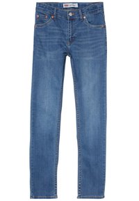 Modré skinny džíny Levi's 510 s předními a zadními kapsami, zapínáním na knoflík a mírně vybledlým detailem na oblasti stehen.