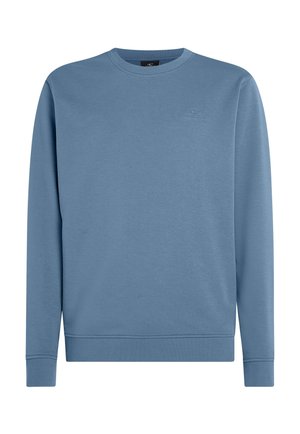 Blå crewneck sweatshirt i en bomullsblandning, med ribbade muddar och nederkant, samt en subtil logotyp broderad på bröstet.