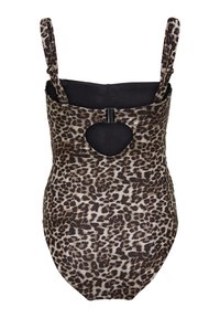 Jednodijelni kupaći kostim s uzorkom leoparda, s podesivim naramenicama i otvorom u obliku ključa na leđima. Glatka tkanina, prilagođenog kroja.