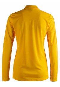 Langarmshirt in felgeel, met een gladde textuur en een hoogsluitende hals. Geen zichtbare patronen of accenten. Achteraanzicht getoond.