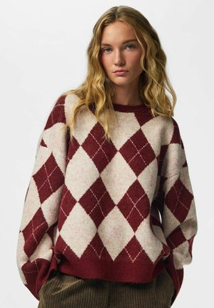 Pieces, KNITTED PULLOVER PCALVA LOOSE CHECK - Pullover - dark red