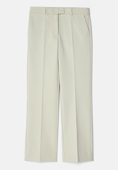 Hellbeige Hosen mit maßgeschneidertem Design, featuring eine flache Vorderseite, zwei Seitentaschen und einer glatten Textur.