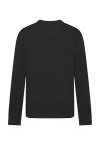 Langärmliges schwarzes T-Shirt, aus einem weichen Baumwollmix gefertigt, mit Rundhalsausschnitt, schlichtem Rückendesign und enganliegenden Ärmeln ohne Verzierungen.