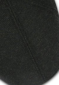 Dark grey tweed flat cap with subtle herringbone pattern and visible stitching along one side.