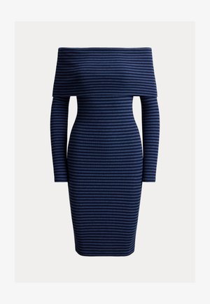 Lauren Ralph Lauren, STRIPED RIBBED OFF-THE-SHOULDER DRESS - Egyenes szabású ruha - indigo dusk/refined navy