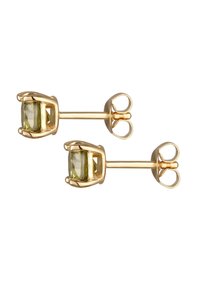 Guldpläterade studs med fasetterade ljusgröna ädelstenar i klorinställning med fjärilslås.