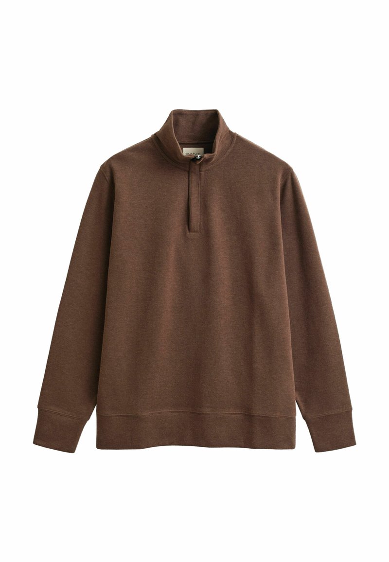 GANT LIGHT SACKER HALF ZIP - Sweatshirt - dark brown melange/brun ...