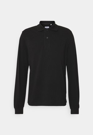 Schwarzes langärmliges Poloshirt aus Baumwolle. Verfügt über einen klassischen Kragen, eine Zwei-Knopf-Leiste und ein dezentes Logo auf der Brust.