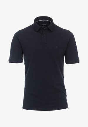 Polo bleu marine en coton lisse, avec un col classique, une patte de boutonnage à deux boutons et un petit logo brodé sur la poitrine.