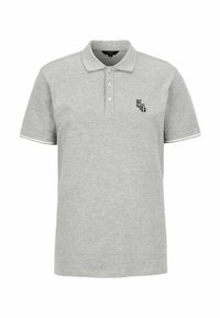 Grå polo skjorte lavet af bomuld med klassisk krave, tre knapper og et sort broderet nummer "54" på venstre bryst. Hvide accenter på ærmerne.