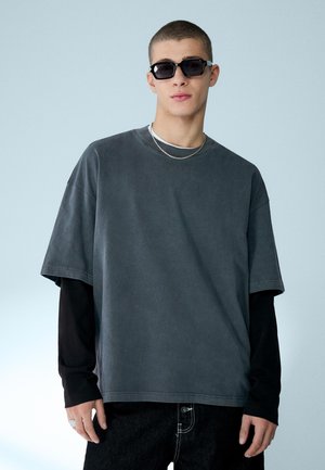DOUBLE SLEEVE PRINT - Top s dlhým rukávom - dark grey