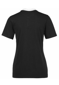 T-shirt noir à manches courtes, col rond et col blanc. Fabriqué en coton doux, avec un design simple et épuré.