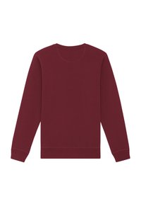 Bordeaux lange mouwen sweatshirt gemaakt van zacht materiaal, met een ronde hals, ribgebreide boorden en een rechte zoom. Gladde textuur met minimale naden.