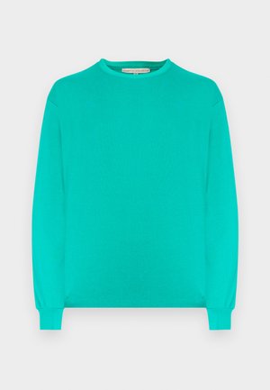 Langärmeliges Hemd in leuchtendem Türkis, aus weichem Stoff. Mit rundem Ausschnitt und eng anliegenden Bündchen. Einfaches, schmuckloses Design.