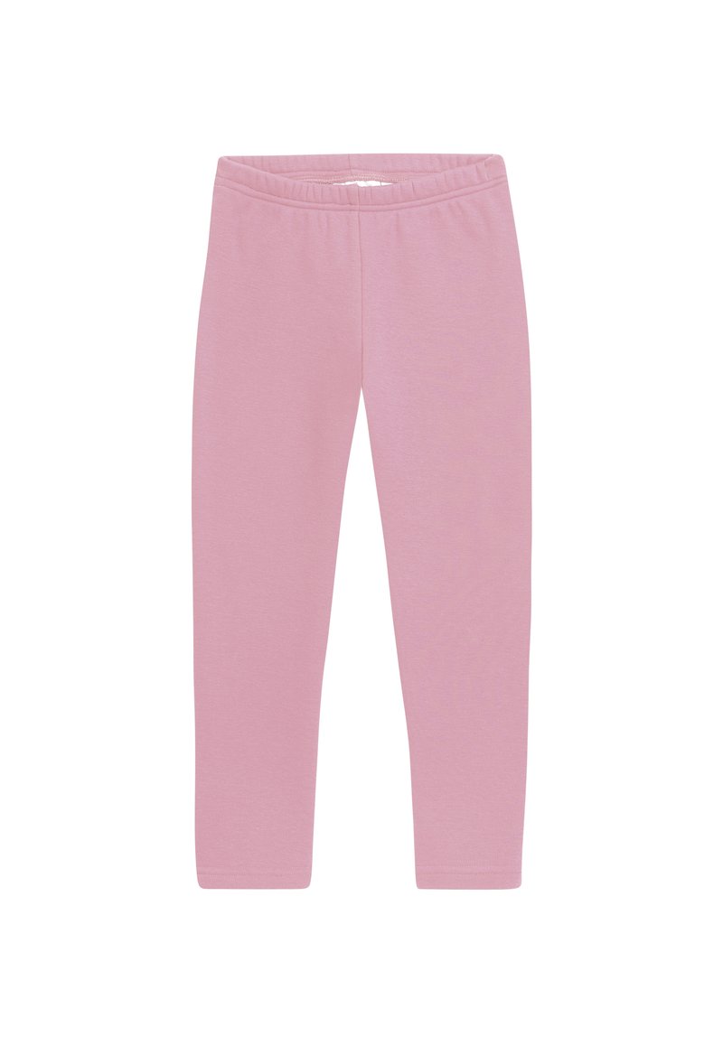 Rosa Leggings aus weichem Baumwollmaterial, mit elastischem Bund, schmaler Passform und ohne zusätzliche Muster oder Verzierungen.