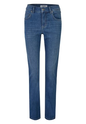 Jeans slim fit realizzati in denim blu scuro, con design a cinque tasche, gamba dritta e dettagli di cucitura discreti.