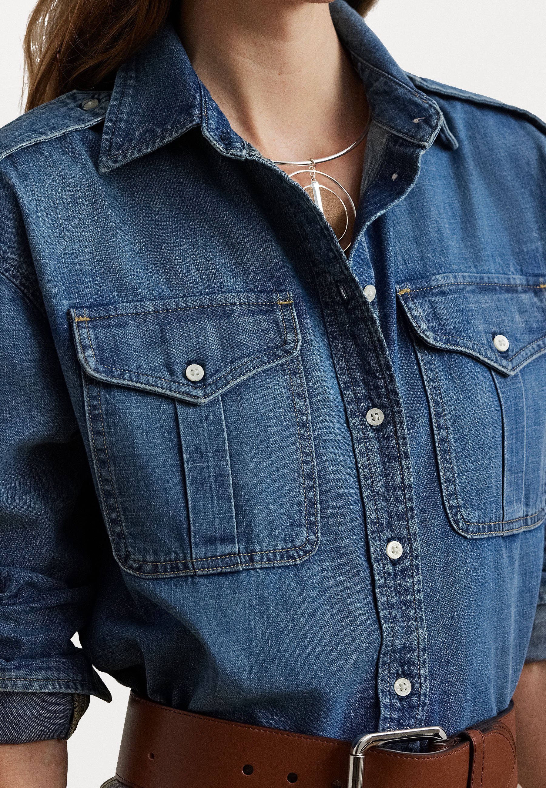 売れ筋商品|||ラルフローレン シャツ レディース トップス RODIEL RELAXED FIT DENIM SHIRT - Button-down blouse - opal wash Relaxed Fit Button-Down Denim Shirt by RODIEL in Opal Wash