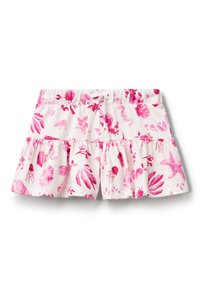 Katoenen shorts met een uitlopende snit, witte basiskleur met roze maritieme prints, waaronder kwal, schelpen en sterren. 