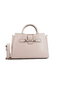 Borsa strutturata rosa blush con manici superiori, tracolla rimovibile e un dettaglio a fiocco. Presenta ferrature metalliche e dettaglio con logo.
