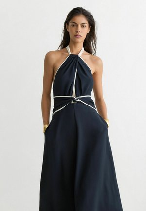 Reiss, REGULAR FIT - BLAIR CONTRAST-TRIM HALTERNECK MIDI DRESS . - Denné šaty - navy ivory