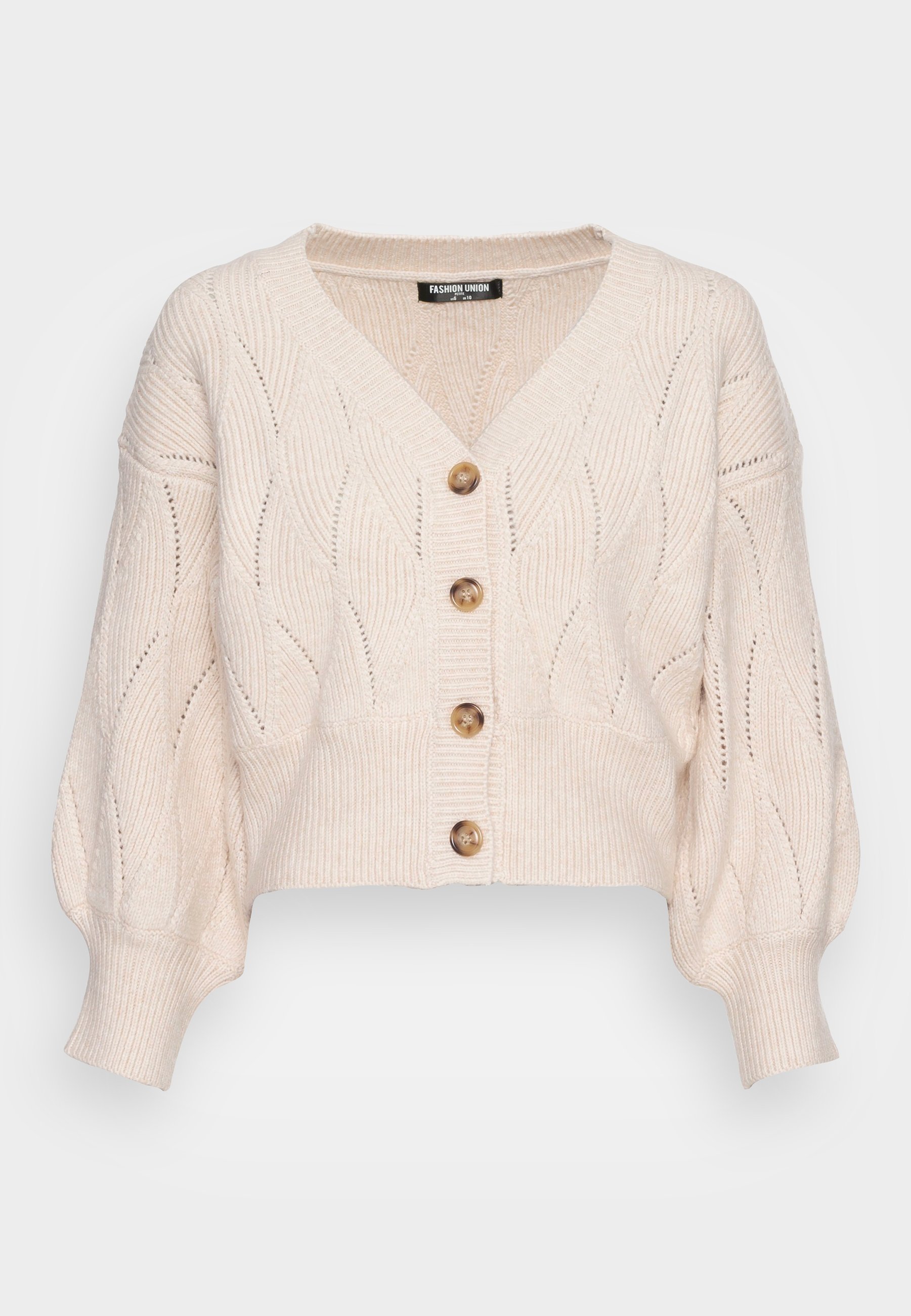 Fashion Union Petite Donni Pointelle Slouchy Cardi Cardigan Cream, Women's, Size: 4, Off-White