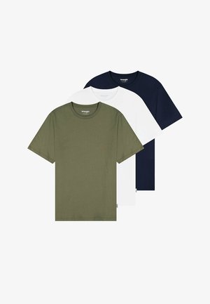 Wrangler 3 PACK TEE - T-shirts - white olive navy