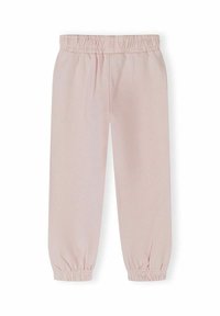 Pantalon jogging rose clair avec ceinture élastique et chevilles resserrées, coupe décontractée, en tissu doux.