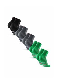 Conjunto de seis pares de calcetines en negro, gris oscuro, gris claro y verde. Hechos de algodón, con puños acanalados y detalle de logo.