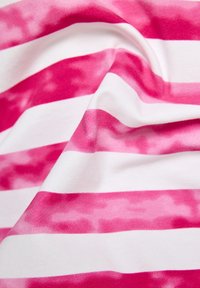Cotton fabric with alternating wide and narrow horizontal stripes in vivid pink and white, featuring a smooth texture and subtle gradient.