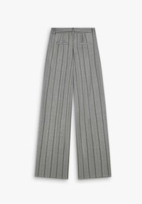 Grå randiga byxor med breda ben. Har två bakfickor och en subtil textur. Ren och skräddarsydd look.