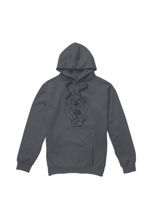 Dark gray hooded sweatshirt with front kangaroo pocket and cartoon Tasmanian Devil face and "TAZ" text on chest.