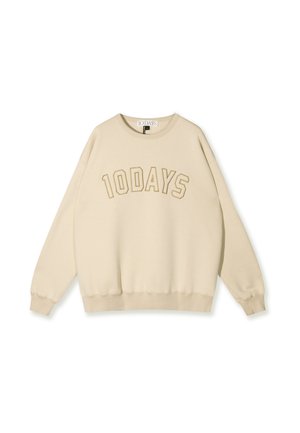 Beige sweatshirt met ronde hals en lange mouwen. Voorzien van de tekst "10DAYS" in een iets donkerdere schaduw geborduurd over de voorkant.