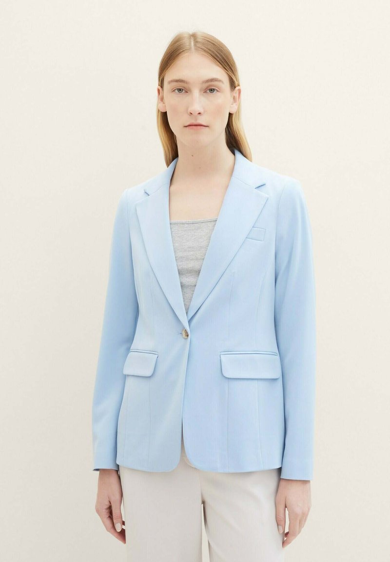 TOM TAILOR HENLEY - T-shirt à manches longues - light fjord blue white stripe/turquoise