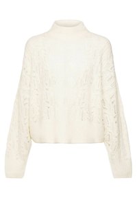 Gebreide pullover in gebroken wit, met een hoge hals, een losse pasvorm en een ingewikkeld kantpatroon met een gestructureerde afwerking.