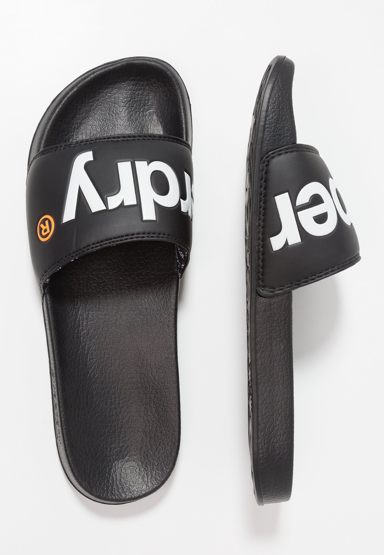 Superdry POOL SLIDE - Pool slides - optic black/optic white/hazard  orange/black - Zalando.co.uk